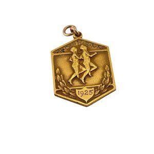 Antique 1925 W.C.P.I.S.A.A. Pentagonal Sports Medal Gold Plated Pendant